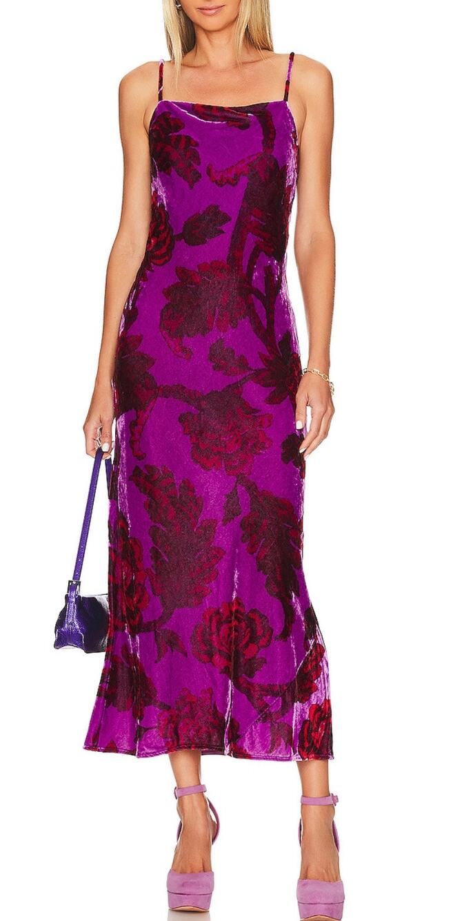Rhode Midi Slip Dress Jemima Purple Velvet Floral Camellia Vine Crocus